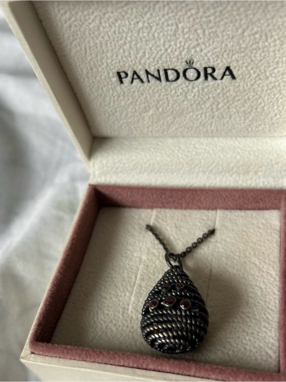 Pandora Black Teardrop Necklace with Red Accent Stones